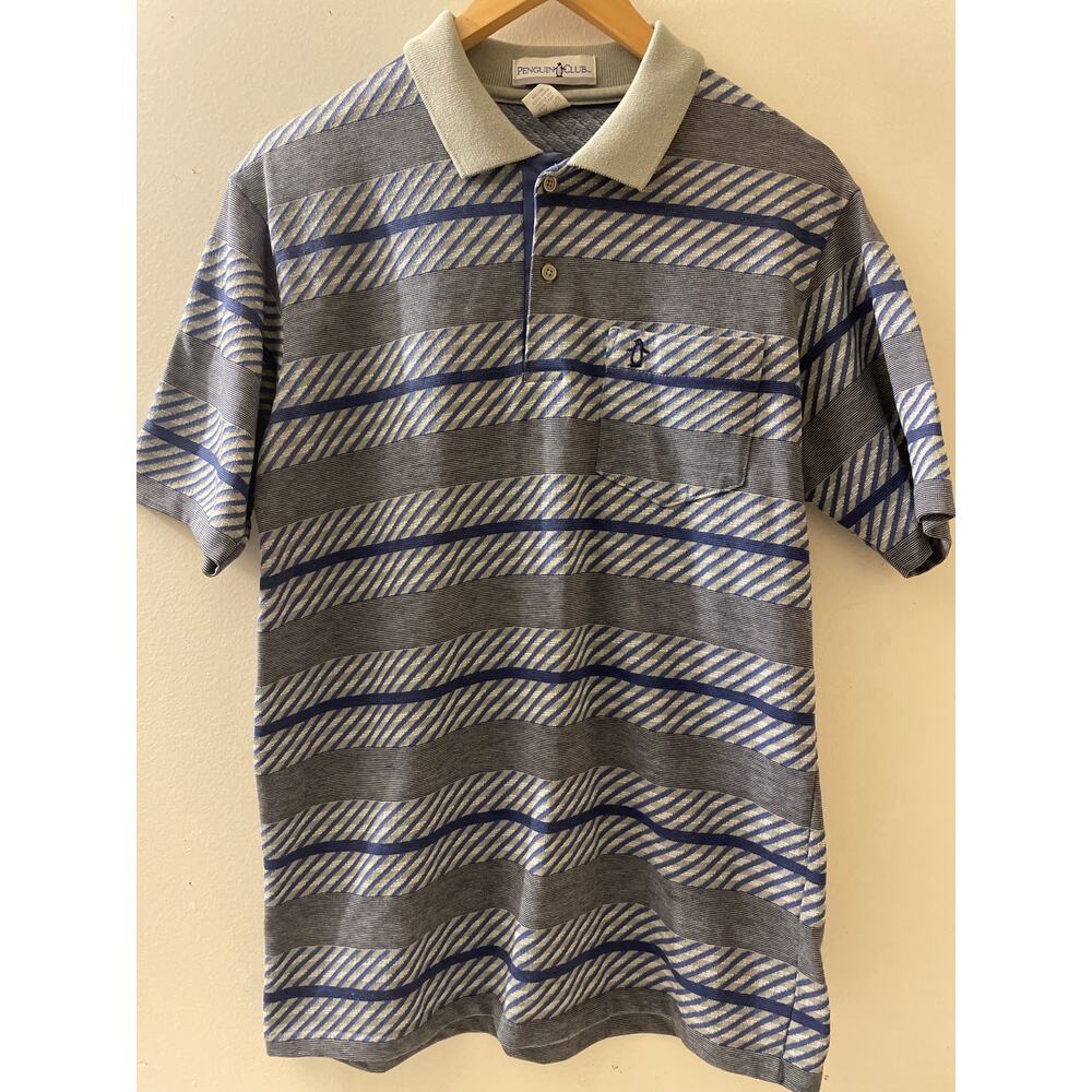 Vintage Penguin Club Mens Size Medium Polo Striped‎ Collar Buttons Golf
